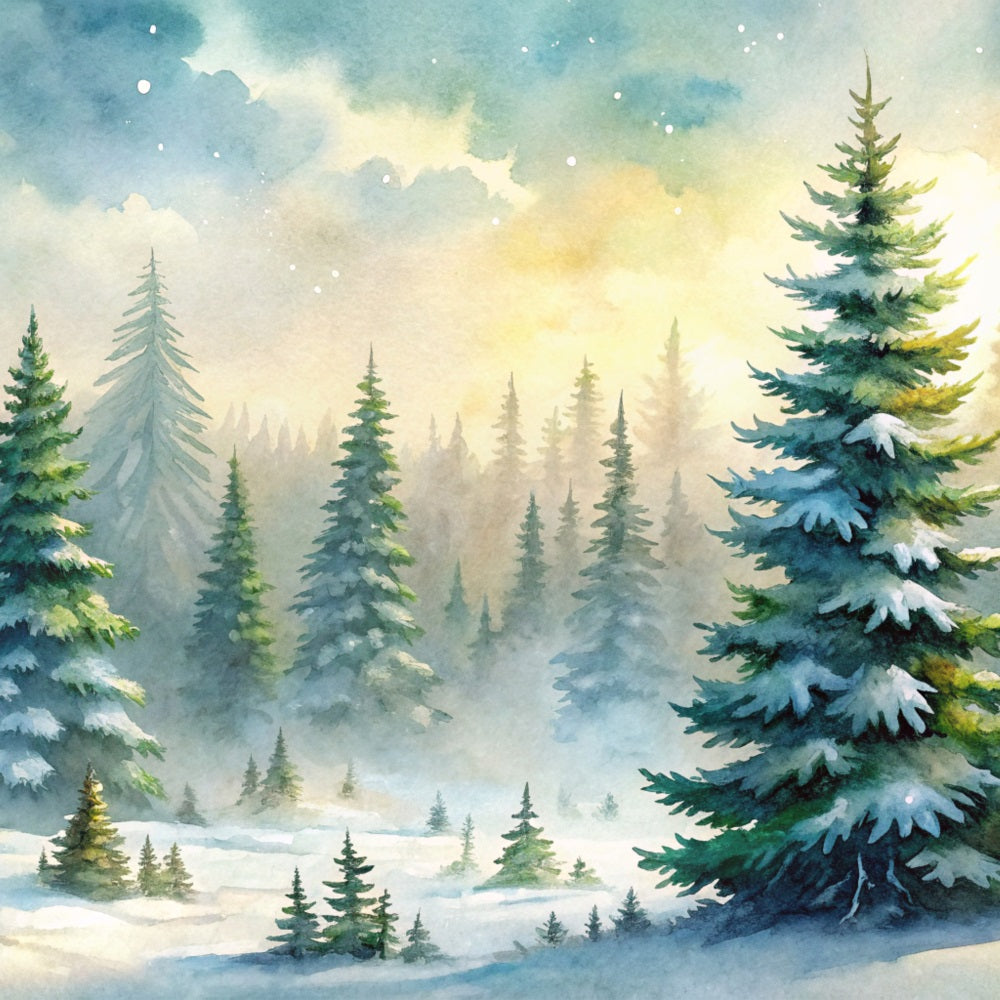 Fondali Invernali Foresta Innevata Alberi Sempreverdi Sfondo Nebbia BRP11-52
