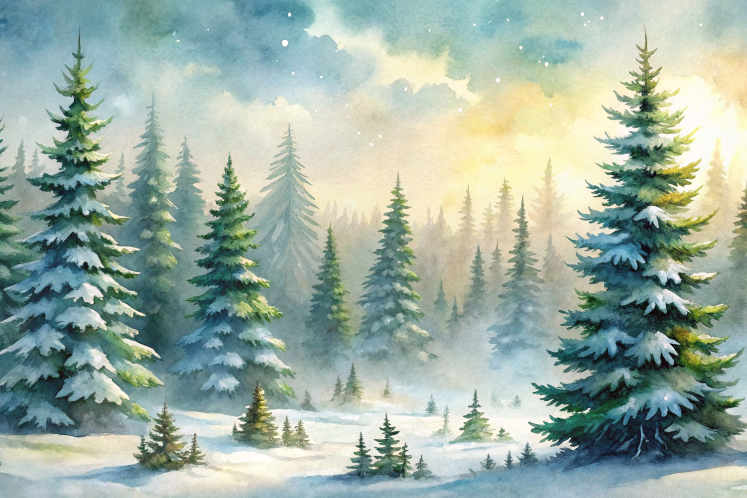 Fondali Invernali Foresta Innevata Alberi Sempreverdi Sfondo Nebbia BRP11-52