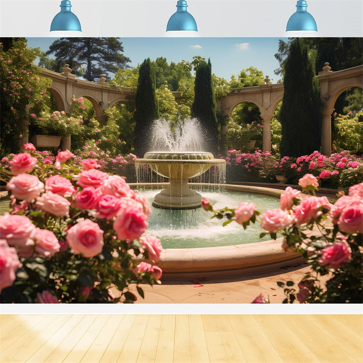 Sfondo Primaverile Con Rose In Fiore Fontana Sfondo BRP11-528