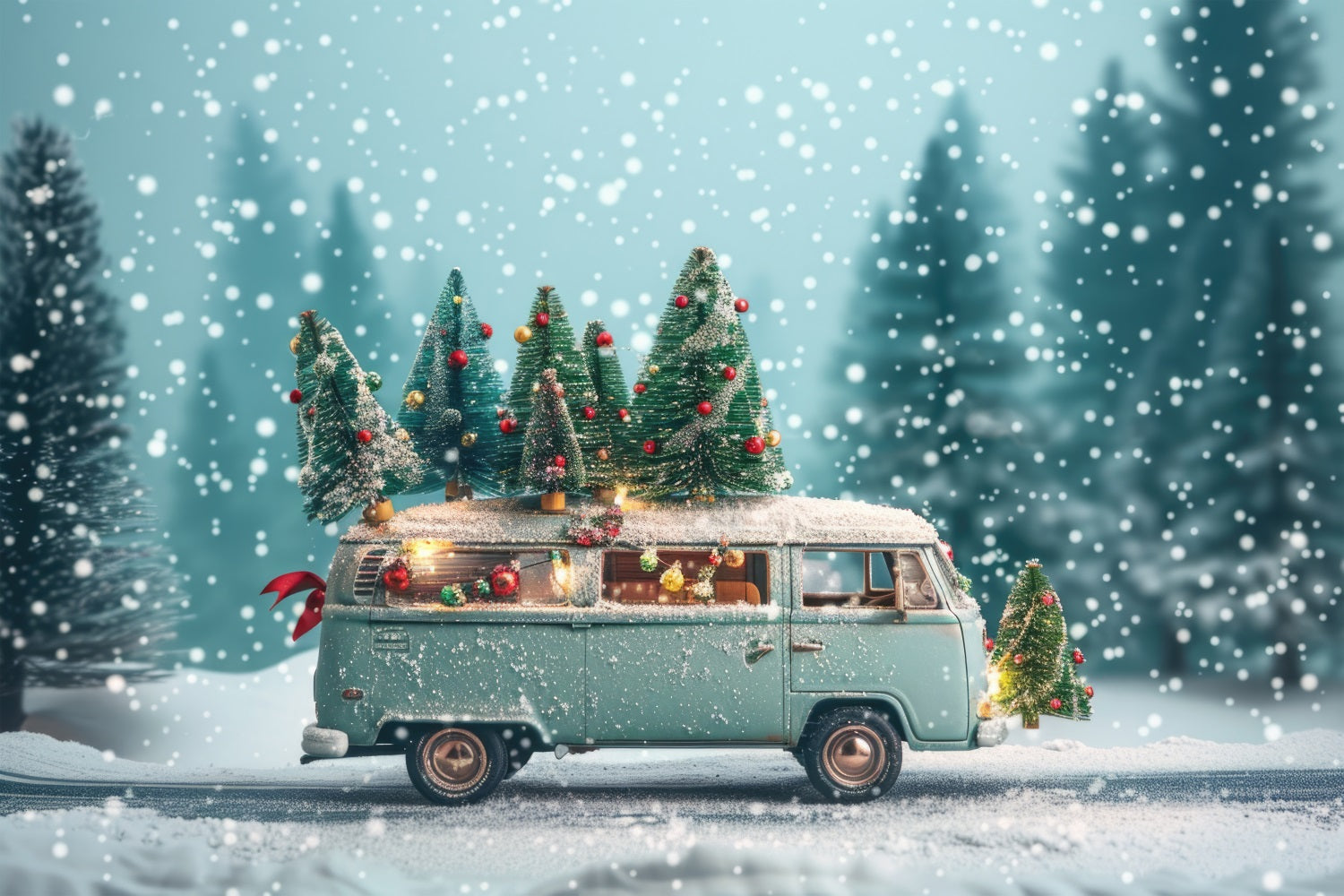 Sfondo Del Paese Delle Meraviglie Invernale Sfondo Di Alberi Di Natale Vintage Van BRP11-53