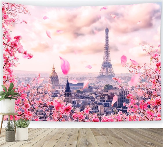Sfondo A Tema Primaverile Sfondo Di Fiori Di Ciliegio Della Torre Eiffel BRP11-536