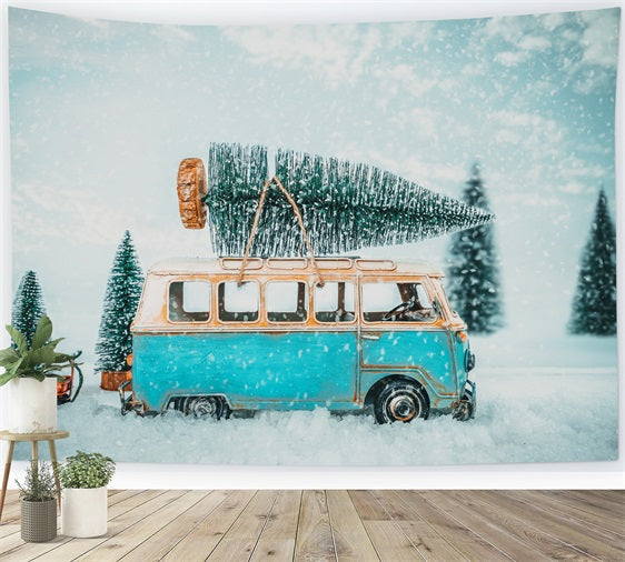 Sfondo Invernale Fotografia Vintage Van Snowy Path Fondale BRP11-55