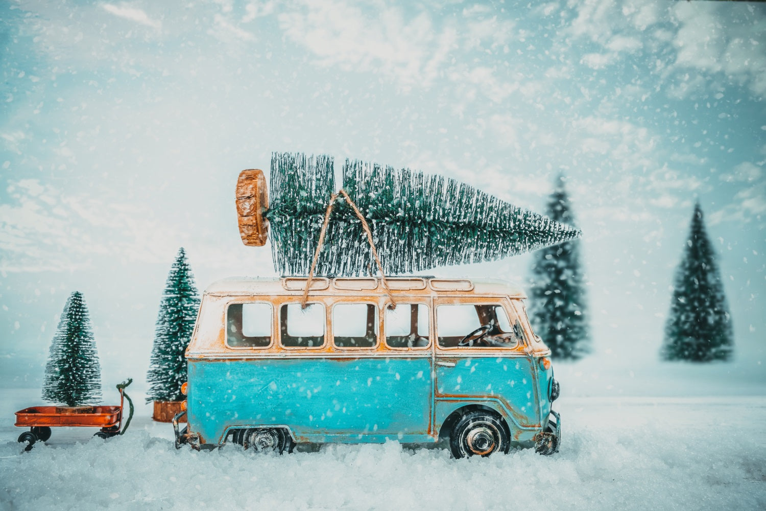 Sfondo Invernale Fotografia Vintage Van Snowy Path Fondale BRP11-55