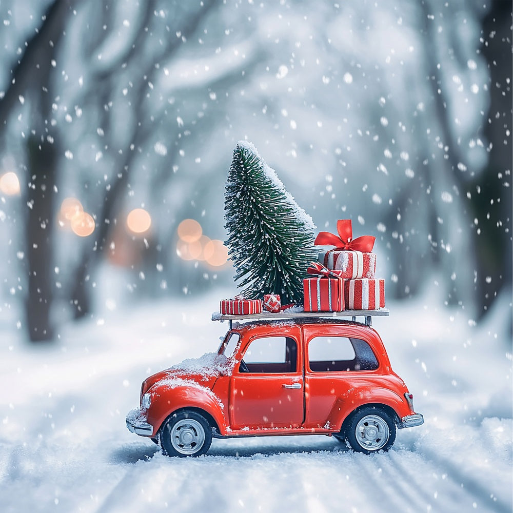 Sfondo Del Paese Delle Meraviglie Invernali Sfondo Di Auto Rossa Carica Di Regali BRP11-56