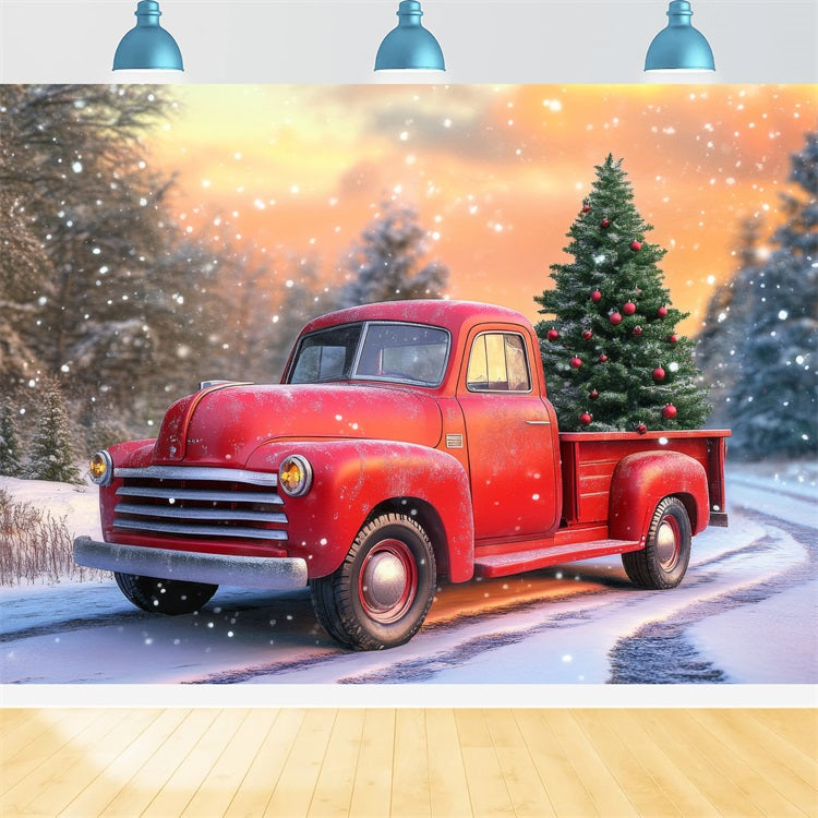 Sfondo Winter Wonderland Red Truck Sfondo Albero Di Natale BRP11-57