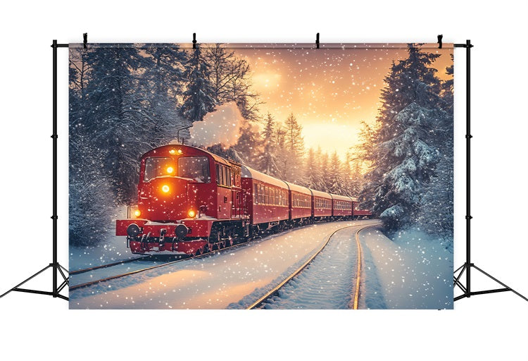 Scene Di Sfondo Invernale Nevicate Treno Rosso Sfondo Foresta Gelida BRP11-58
