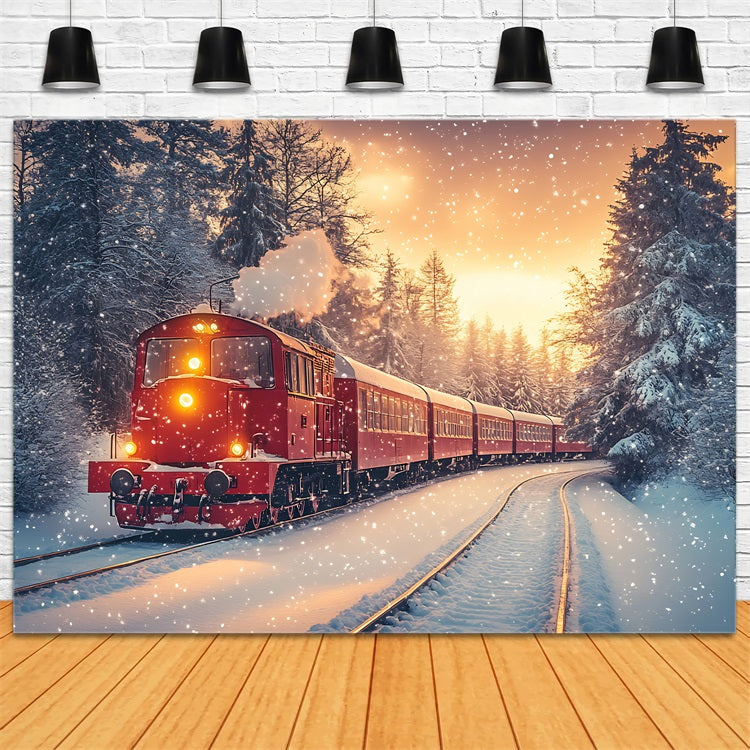 Scene Di Sfondo Invernale Nevicate Treno Rosso Sfondo Foresta Gelida BRP11-58
