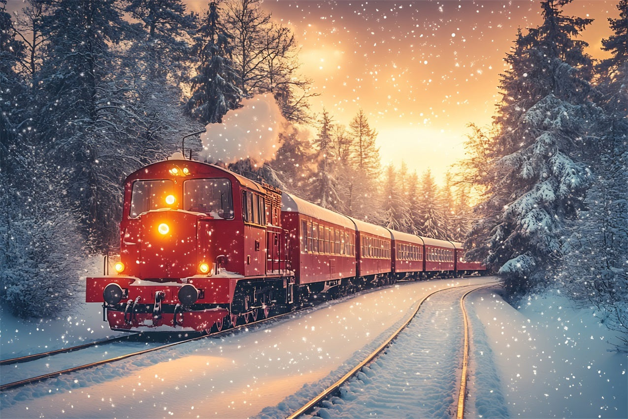 Scene Di Sfondo Invernale Nevicate Treno Rosso Sfondo Foresta Gelida BRP11-58