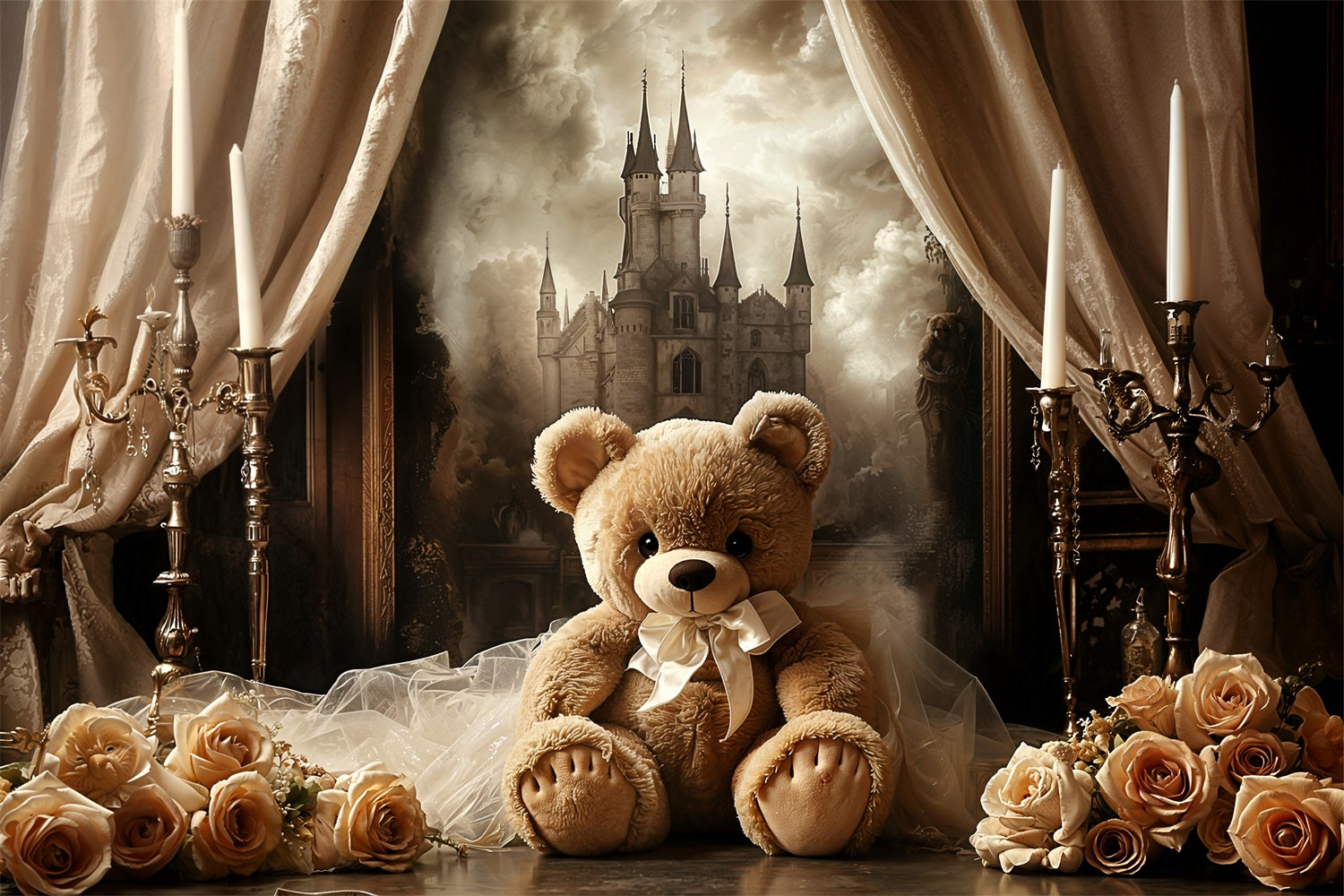 Fondali Vintage Castello Rosa Orsacchiotto Tenda Fondale BRP11-584