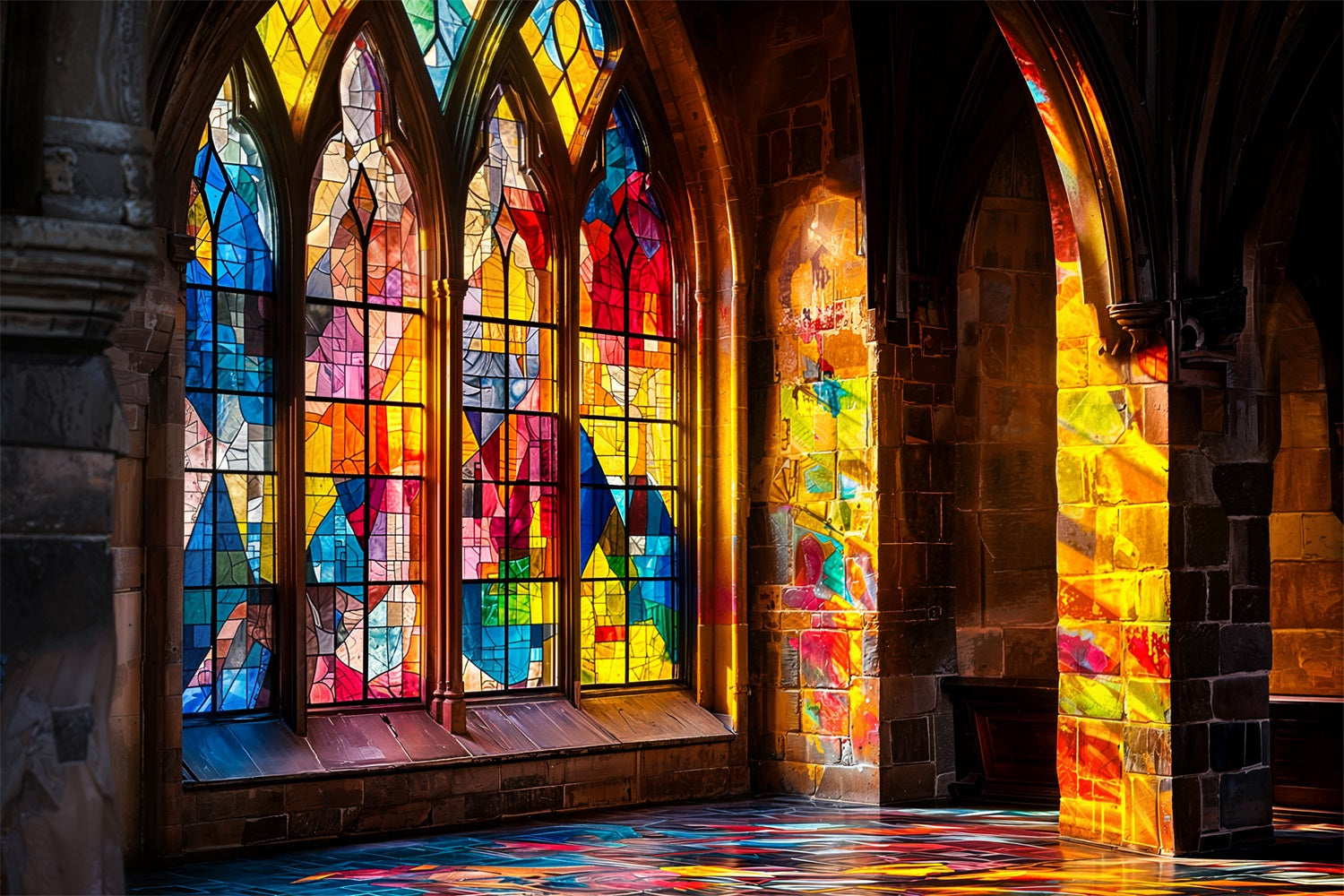 Fondali Vintage Chiesa In Vetro Colorato Sfondo Di Finestre BRP11-586