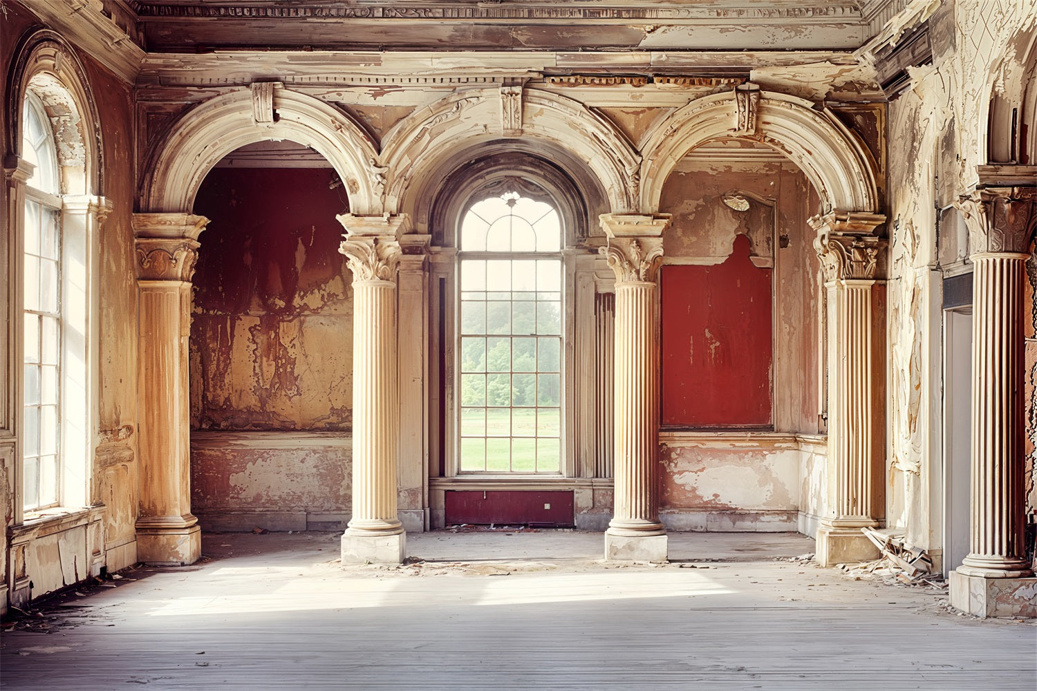 Sfondo Vintage Rovina Sfondo Finestra Con Archi Deteriorato BRP11-587