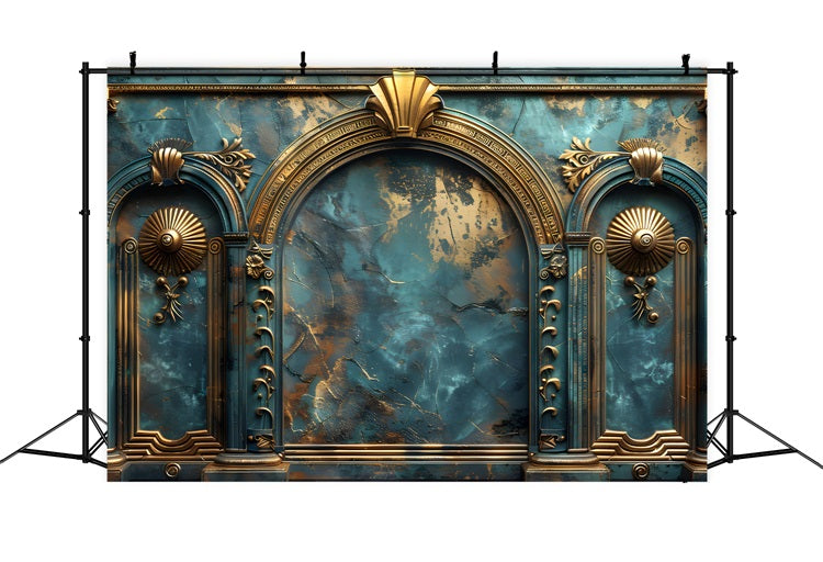 Sfondo Vintage Teal Retro Wall Sculture In Oro Sfondo BRP11-588