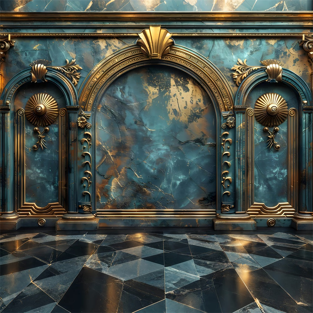 Sfondo Vintage Teal Retro Wall Sculture In Oro Sfondo BRP11-588