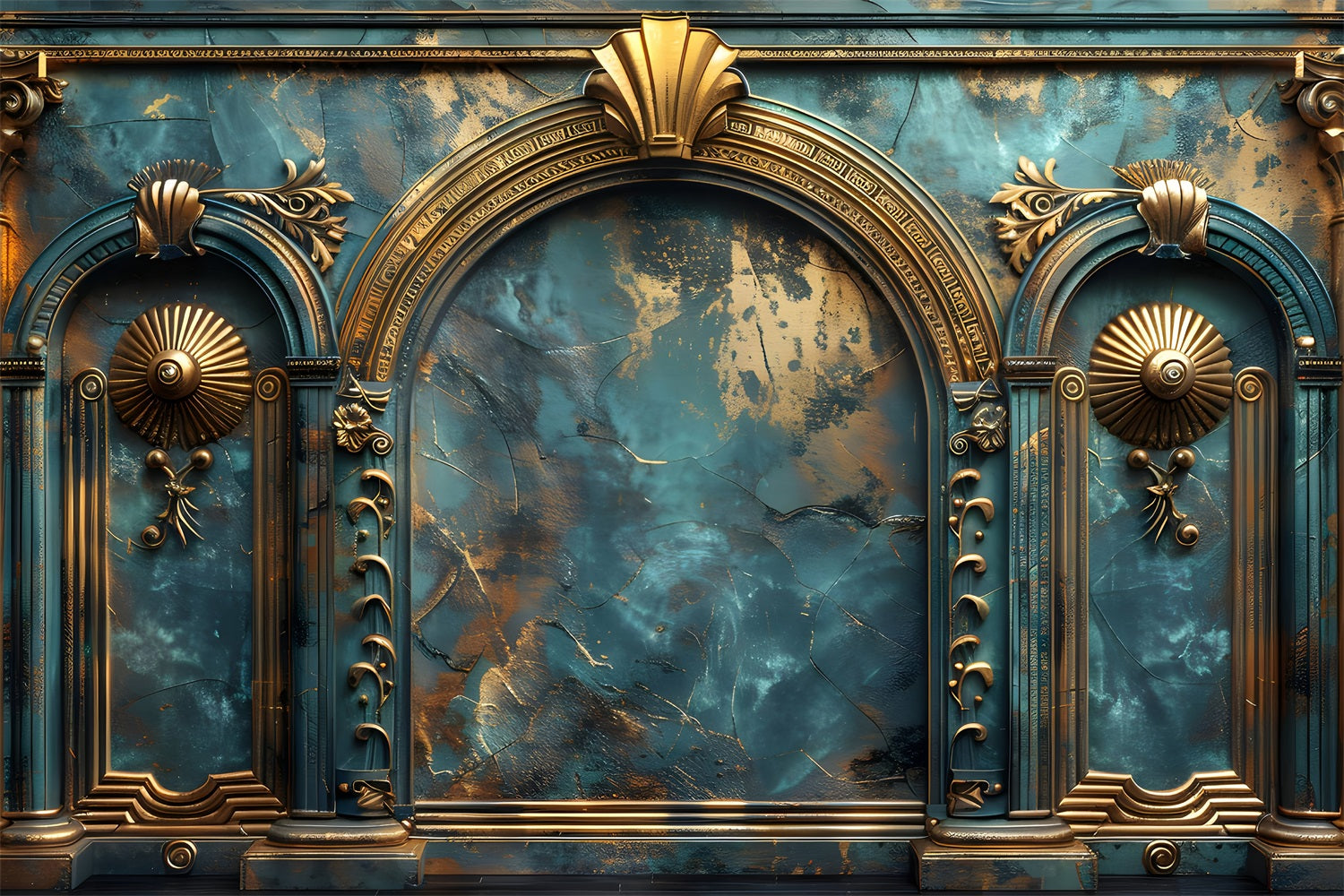 Sfondo Vintage Teal Retro Wall Sculture In Oro Sfondo BRP11-588