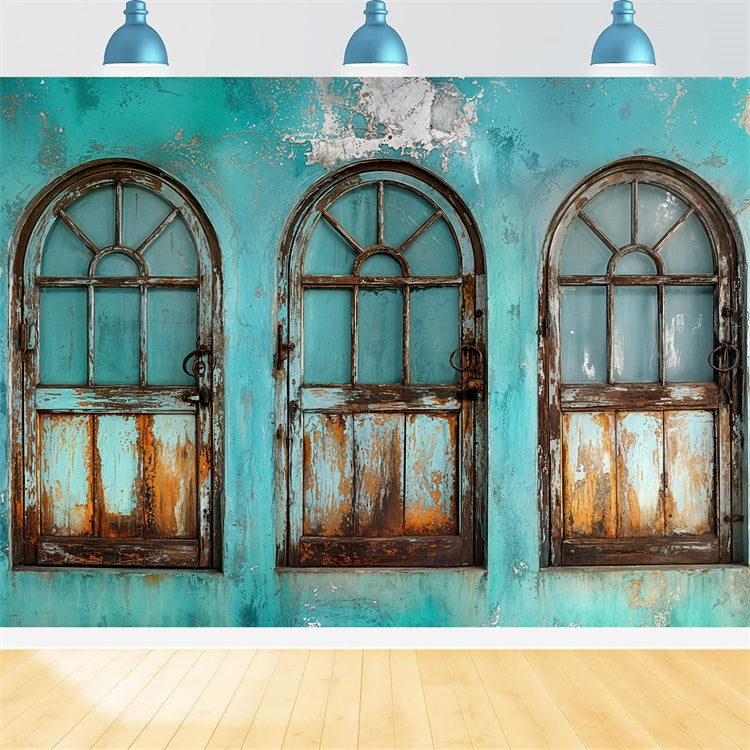 Fondali Per Foto Vintage Porte Sbiadite Sfondo Da Parete retro Verde Acqua BRP11-589