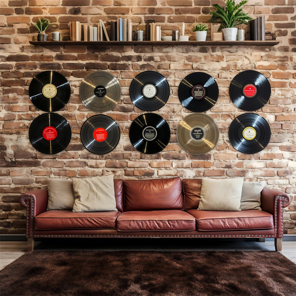 Sfondo Fotografico Vintage Dischi In Vinile Sfondo Muro Di Mattoni BRP11-593