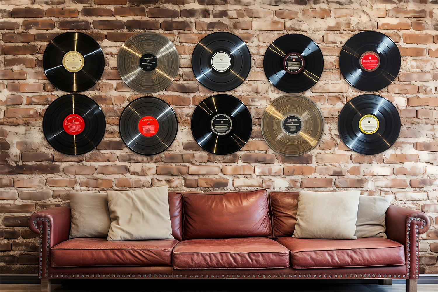 Sfondo Fotografico Vintage Dischi In Vinile Sfondo Muro Di Mattoni BRP11-593