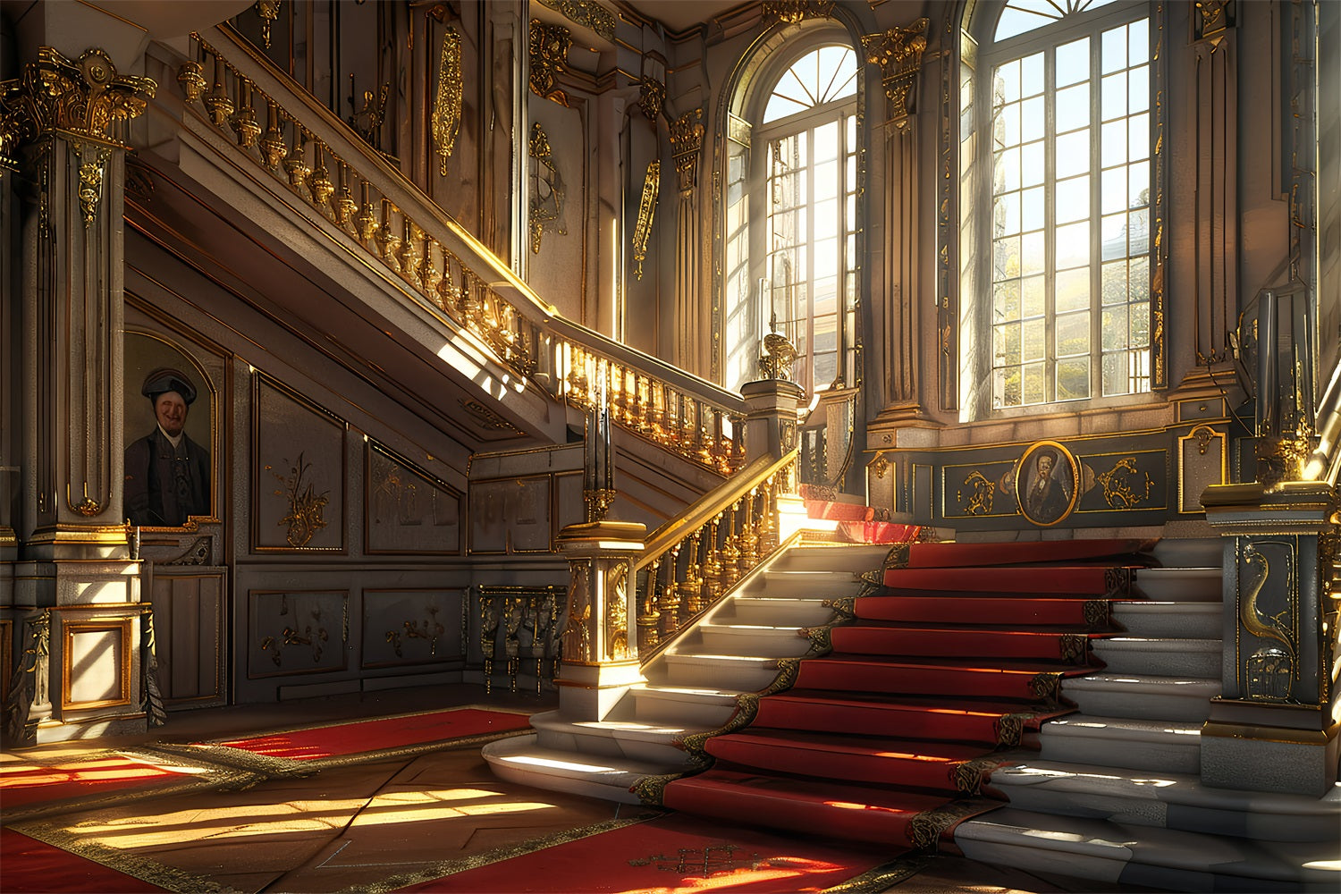 Sfondo Fotografico Sfondo Per Scale Con Tappeto Rosso Vintage Barocco BRP11-599