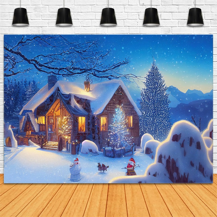 Idee Per Lo Sfondo Invernale Sfondo Di Cottage Natalizio Serale Innevato BRP11-62