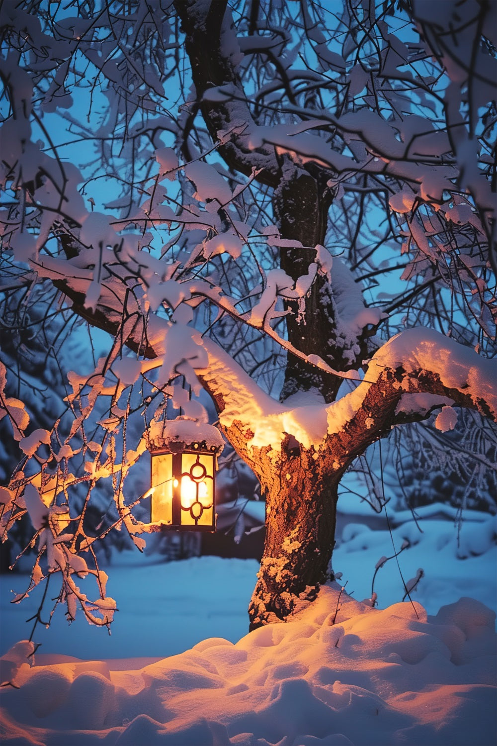 Fondali Invernali Sfondo Di Lanterna Luminosa Con Albero Innevato BRP11-65