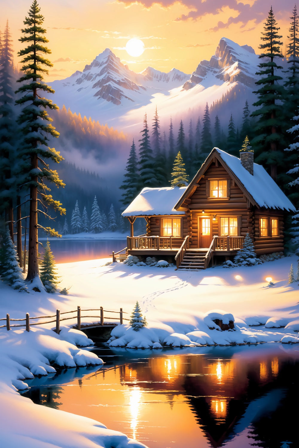 Idee Per Lo Sfondo Invernale Sfondo Del Lago Innevato Della Capanna Di Tronchi BRP11-73