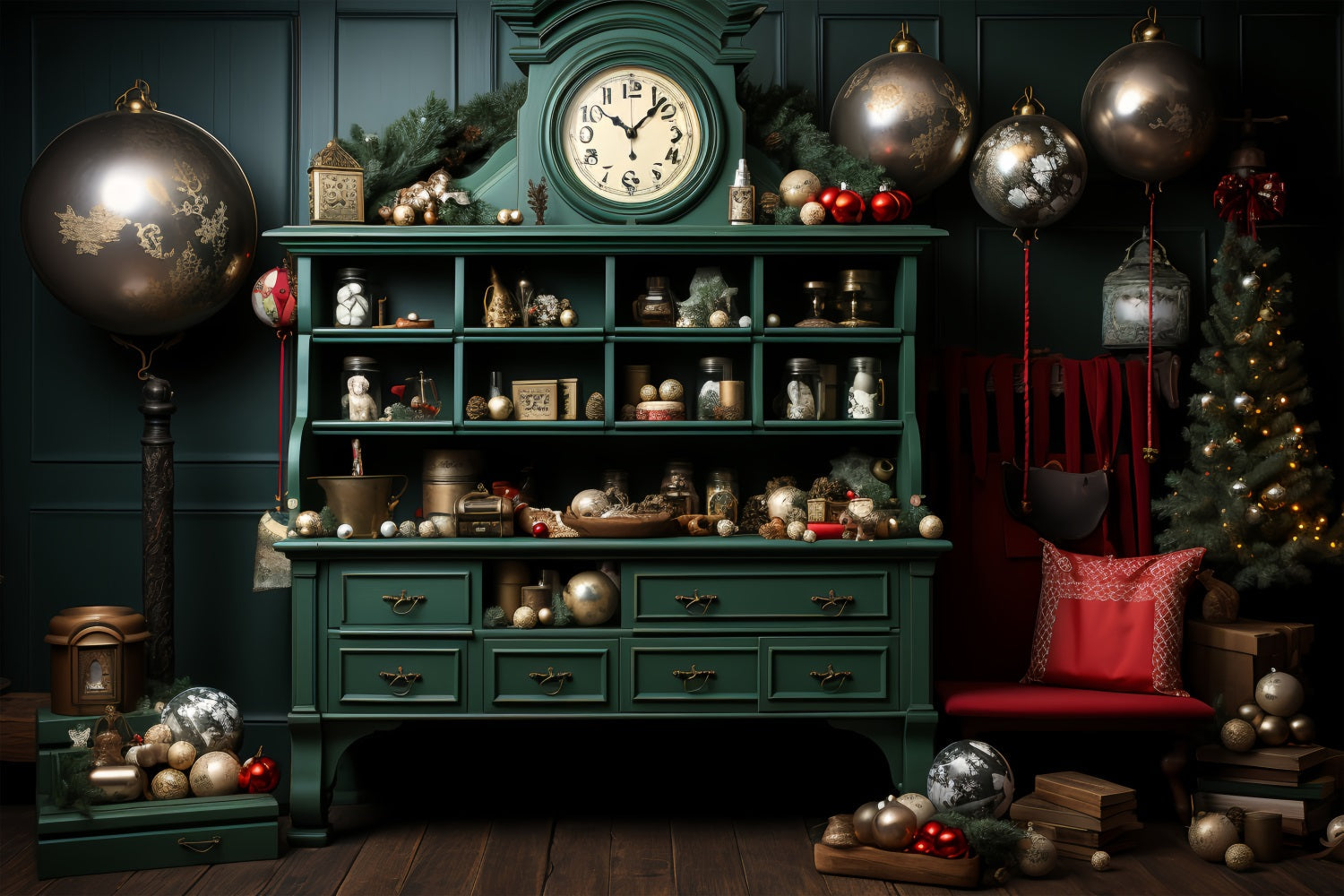 Sfondo Natalizio Laboratorio Di Babbo Natale Ornamento Magico Scaffale Sfondo BRP11-82