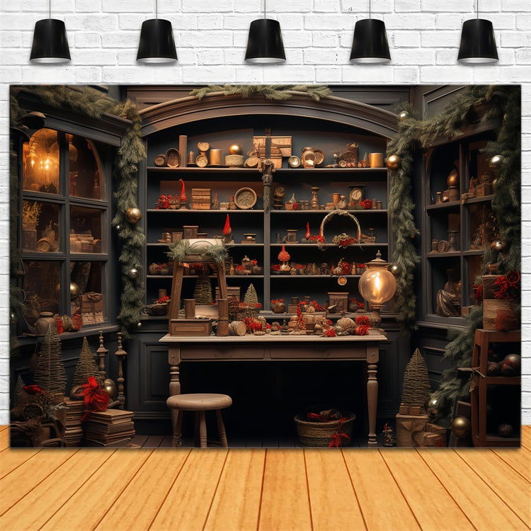 Fondali Fotografici Natalizi Fondale Per Angolo Di Lavorazione Accogliente Del Laboratorio Di Babbo Natale BRP11-83