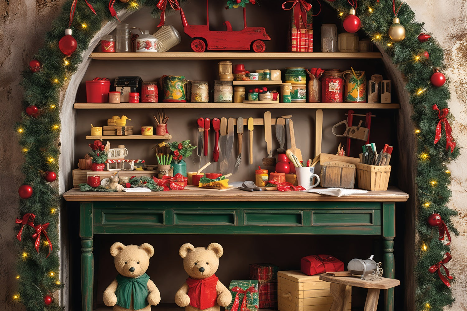 Fondali Fotografici Natalizi Sfondo Di Preparazione Per Le Vacanze Del Laboratorio Di Babbo Natale BRP11-89