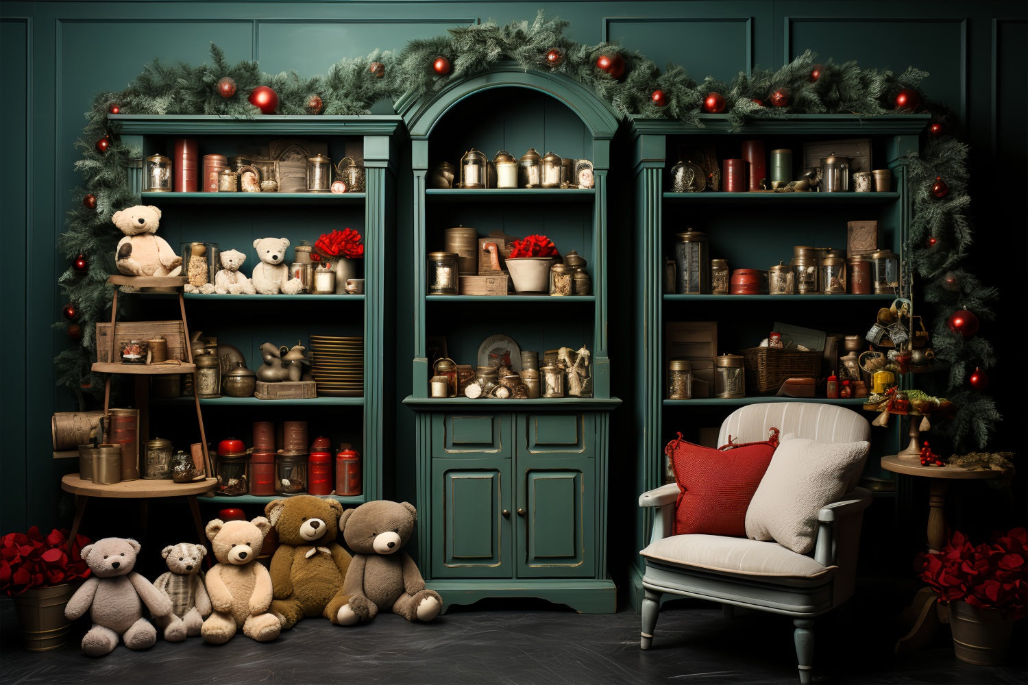 Fondali Natalizi Laboratorio Di Babbo Natale Adorabili Compagni Di Peluche Sfondo BRP11-90