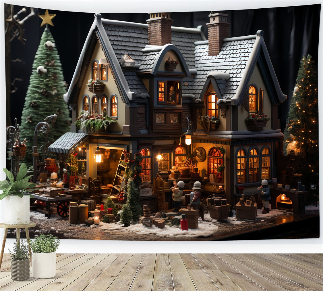 Fondali Fotografici Natale Sfondo Del Cottage Del Laboratorio Di Babbo Natale BRP11-96