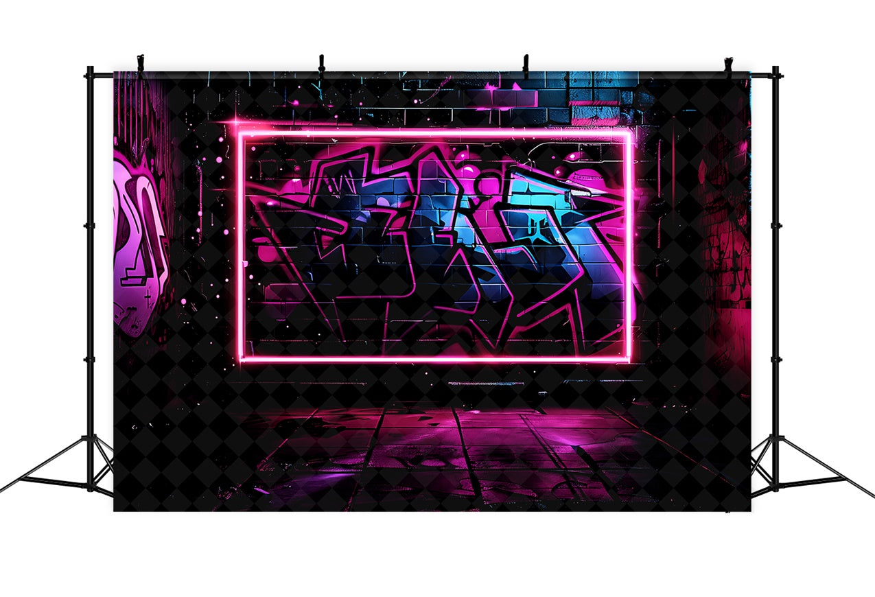 Sfondo Muro Di Graffiti Abbagliante Sfondo Con Cornice Artistica Al Neon BRP12-133