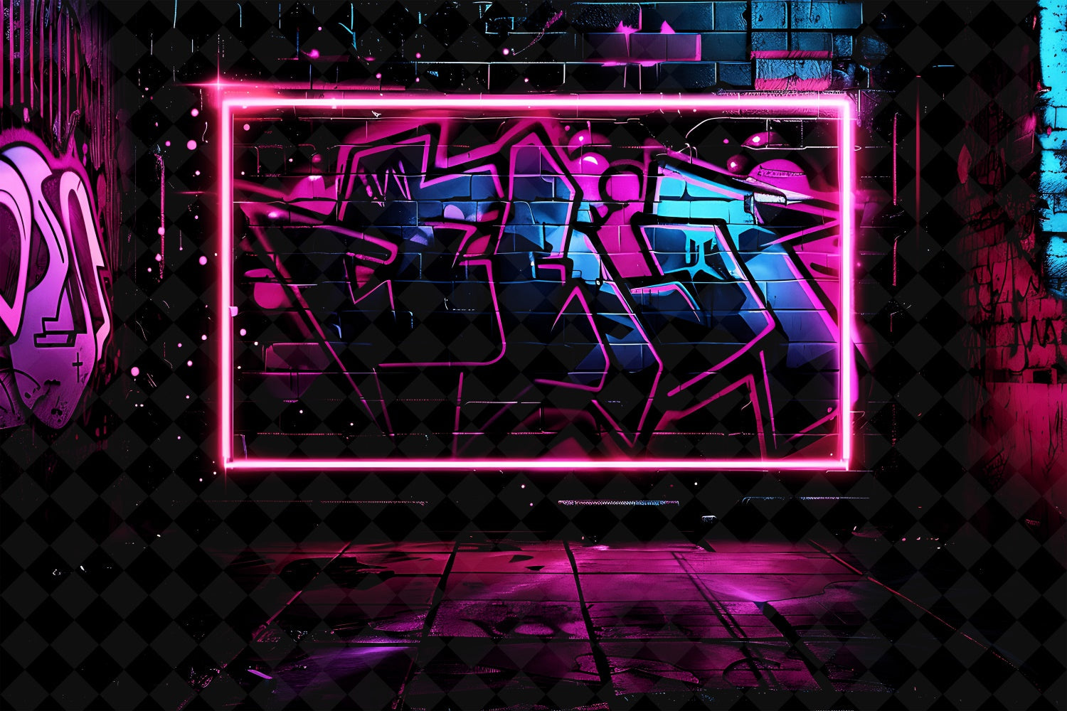 Sfondo Muro Di Graffiti Abbagliante Sfondo Con Cornice Artistica Al Neon BRP12-133