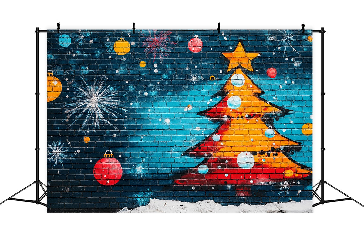 Fondali Per Foto Graffiti Albero Di Natale Sfondo Di Mattoni Blu BRP12-150