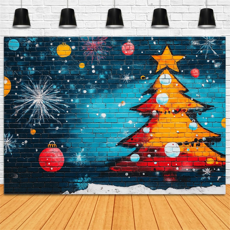 Fondali Per Foto Graffiti Albero Di Natale Sfondo Di Mattoni Blu BRP12-150