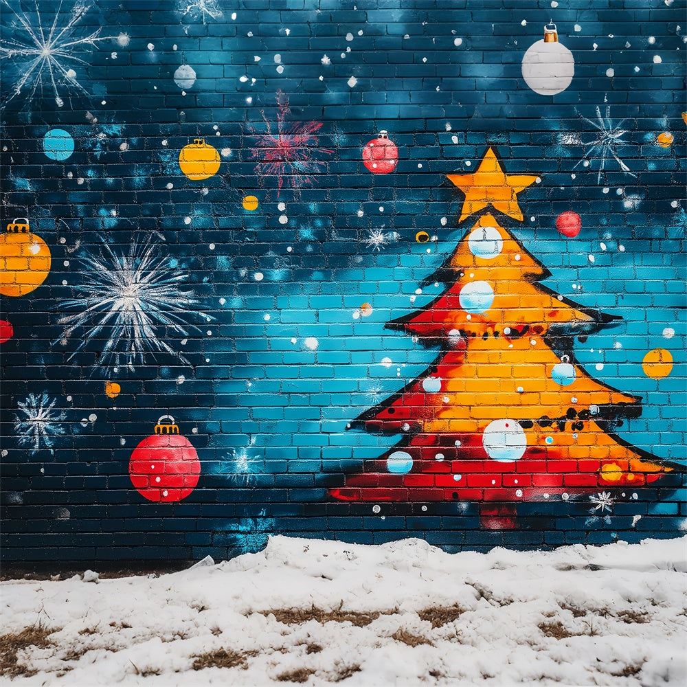 Fondali Per Foto Graffiti Albero Di Natale Sfondo Di Mattoni Blu BRP12-150
