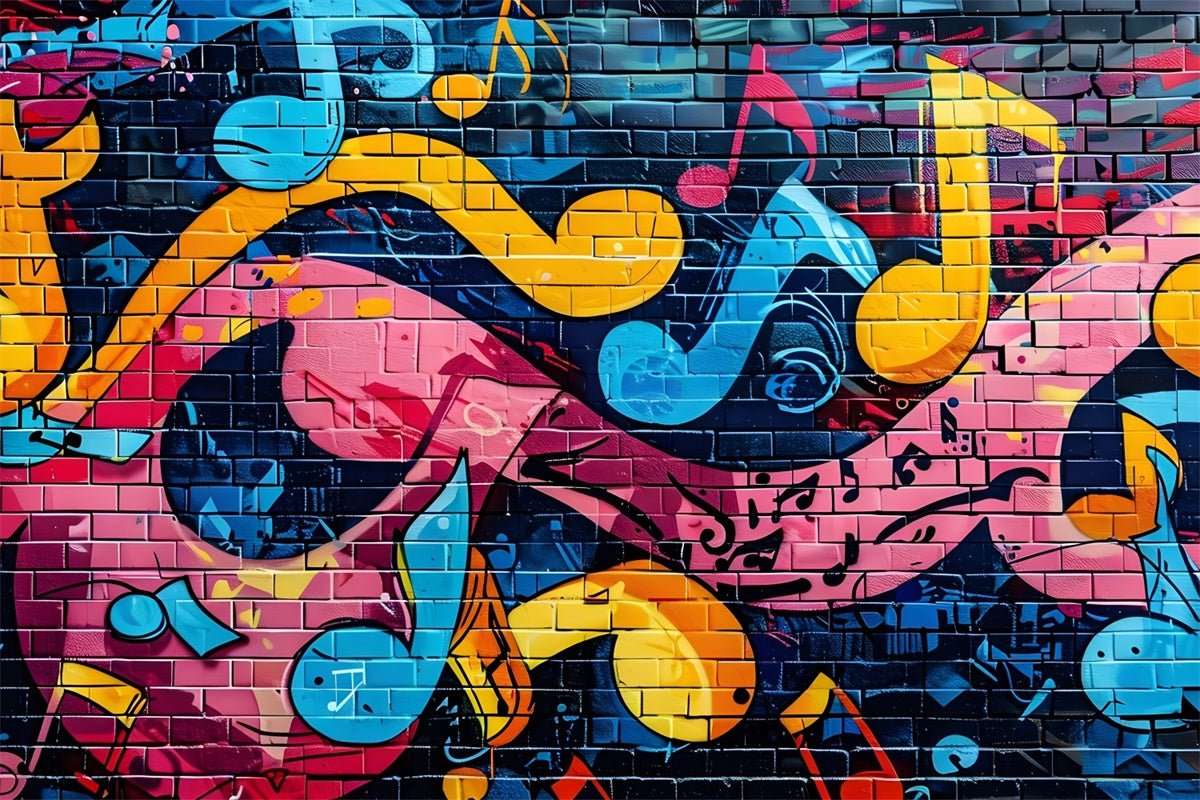 Sfondo Muro Di Graffiti Nota Musicale Colore Mattone Sfondo BRP12-156