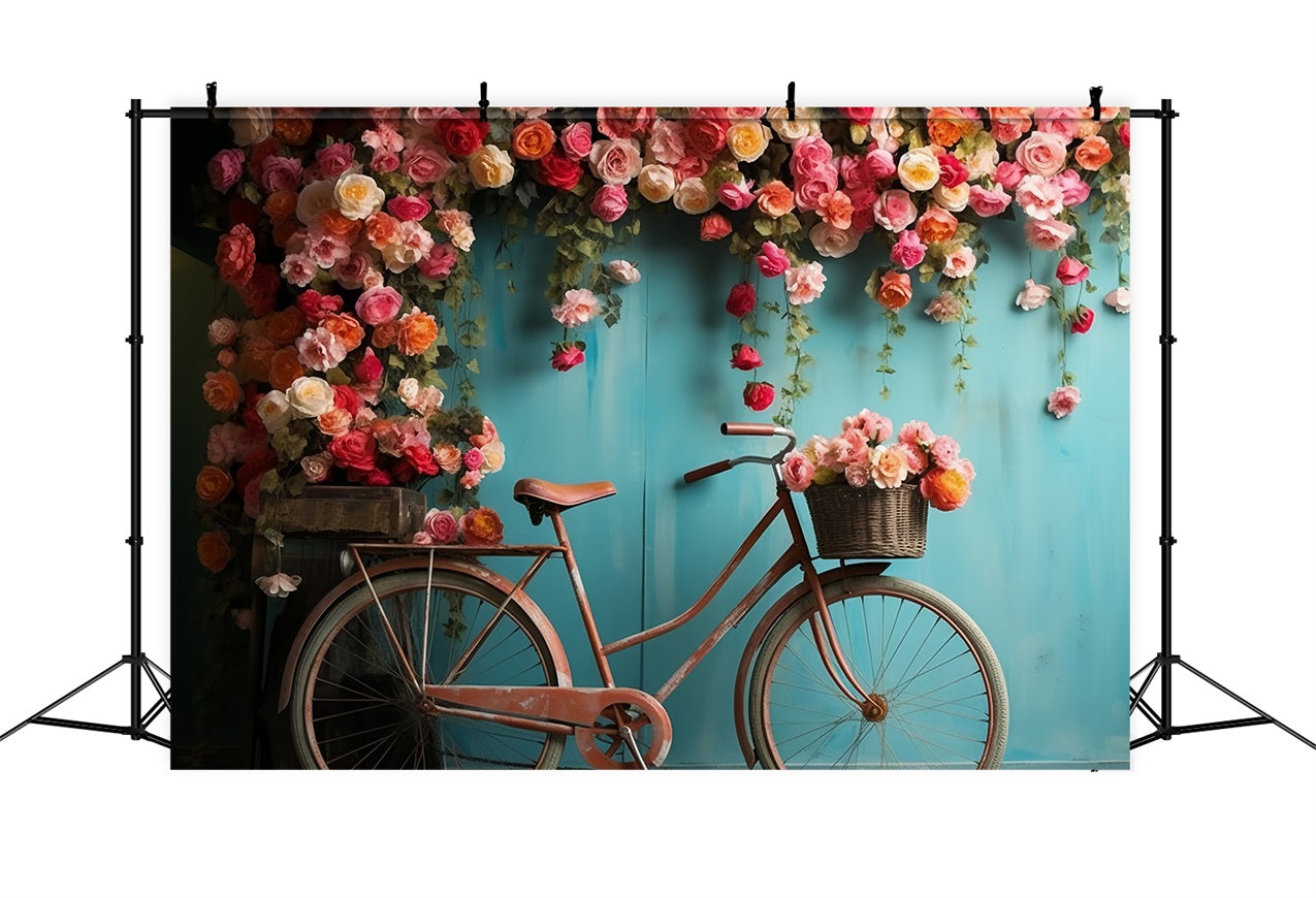 Servizio Fotografico Sfondo Di San Valentino Bicicletta In Fiore Sfondo Floreale Da Parete BRP12-181