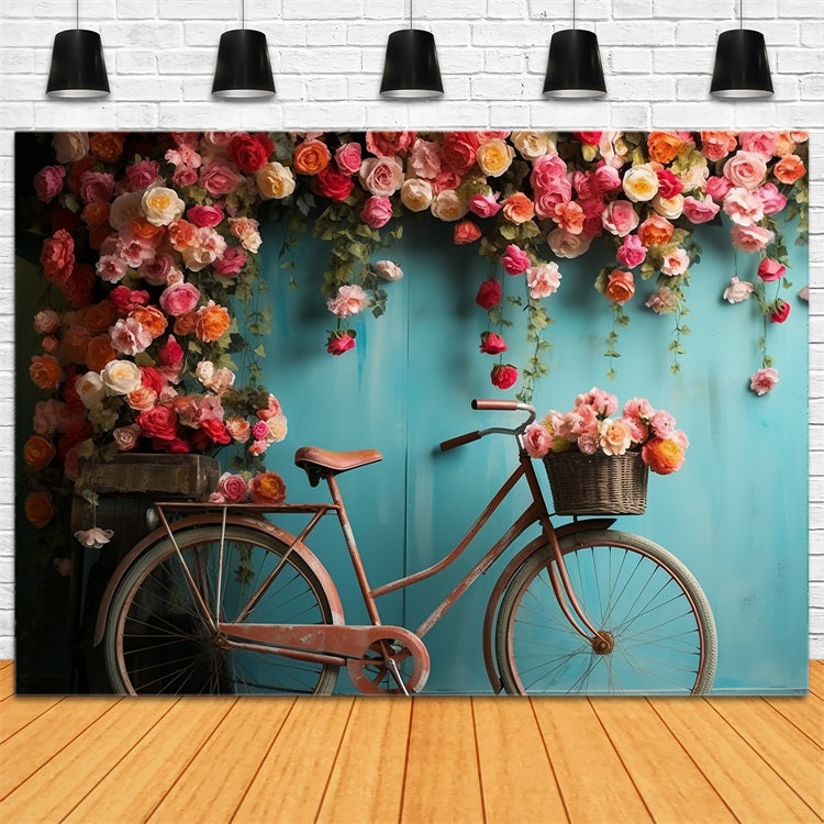 Servizio Fotografico Sfondo Di San Valentino Bicicletta In Fiore Sfondo Floreale Da Parete BRP12-181