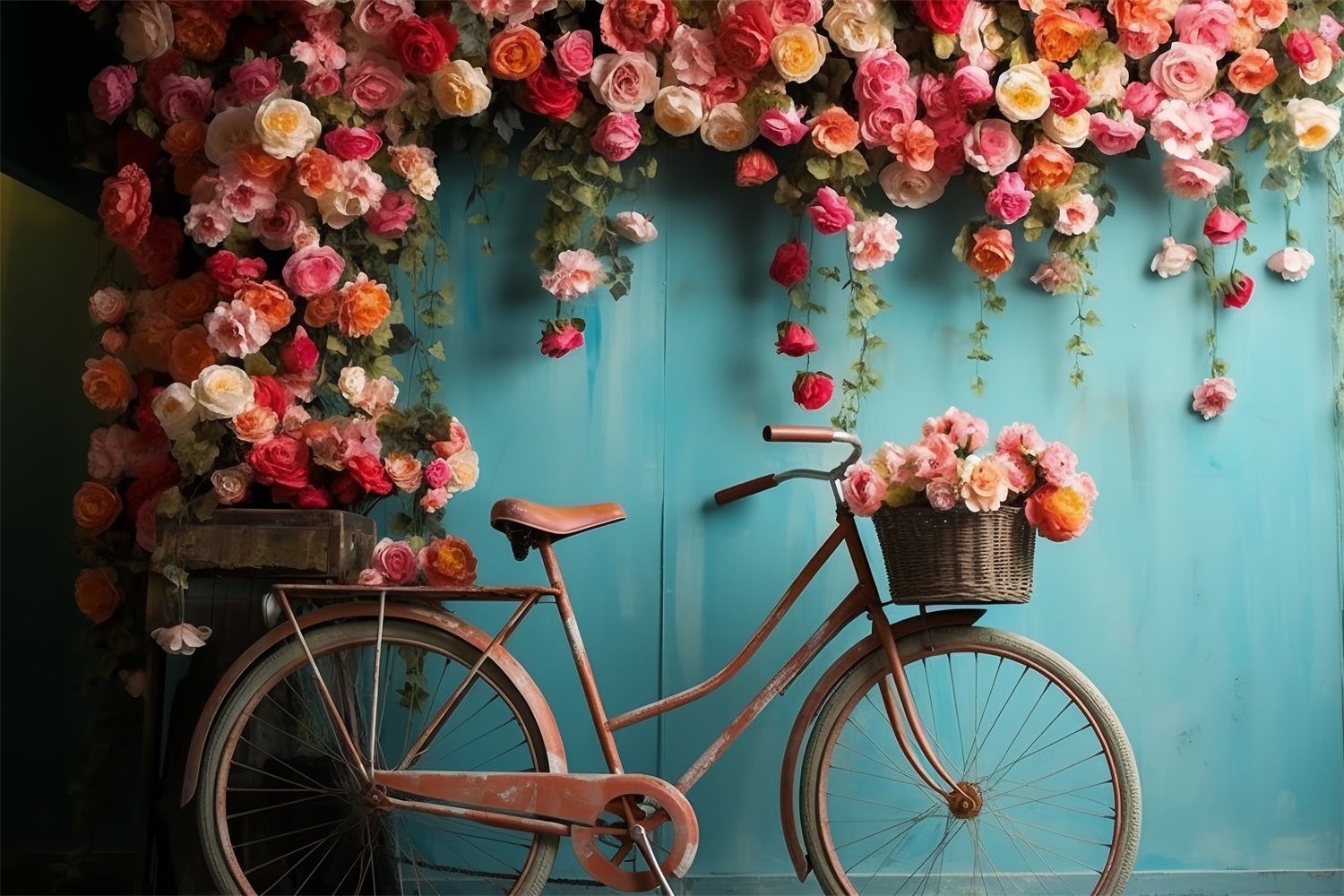 Servizio Fotografico Sfondo Di San Valentino Bicicletta In Fiore Sfondo Floreale Da Parete BRP12-181