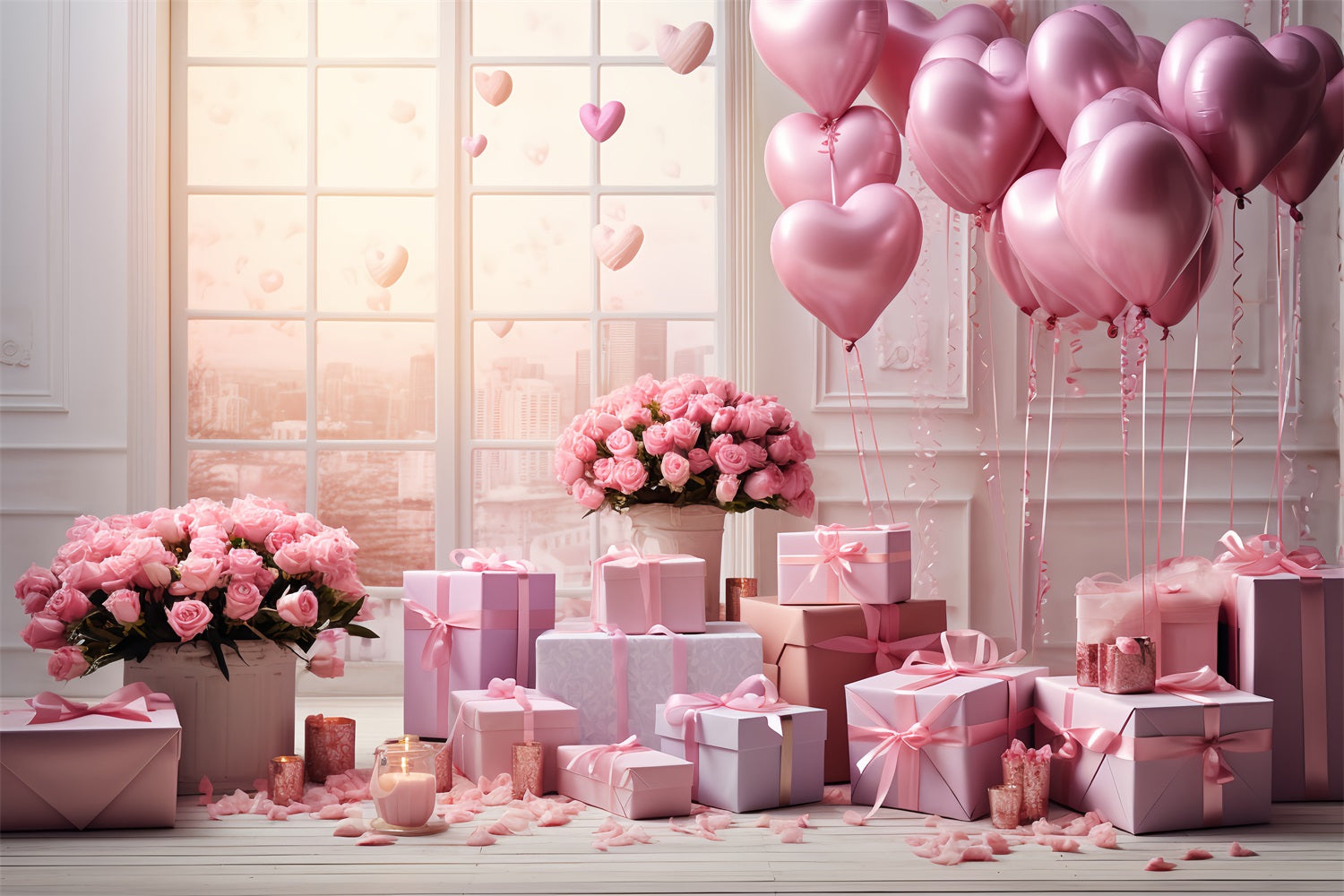 Idee Per Lo Sfondo Di San Valentino Cuore Palloncino Rosa Celebrazione Finestra Sfondo BRP12-193