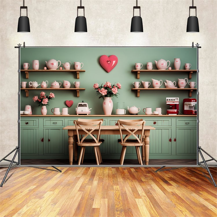 Fondali Di San Valentino Sfondo Con Ambientazione Floreale Per Cucina Verde BRP12-199