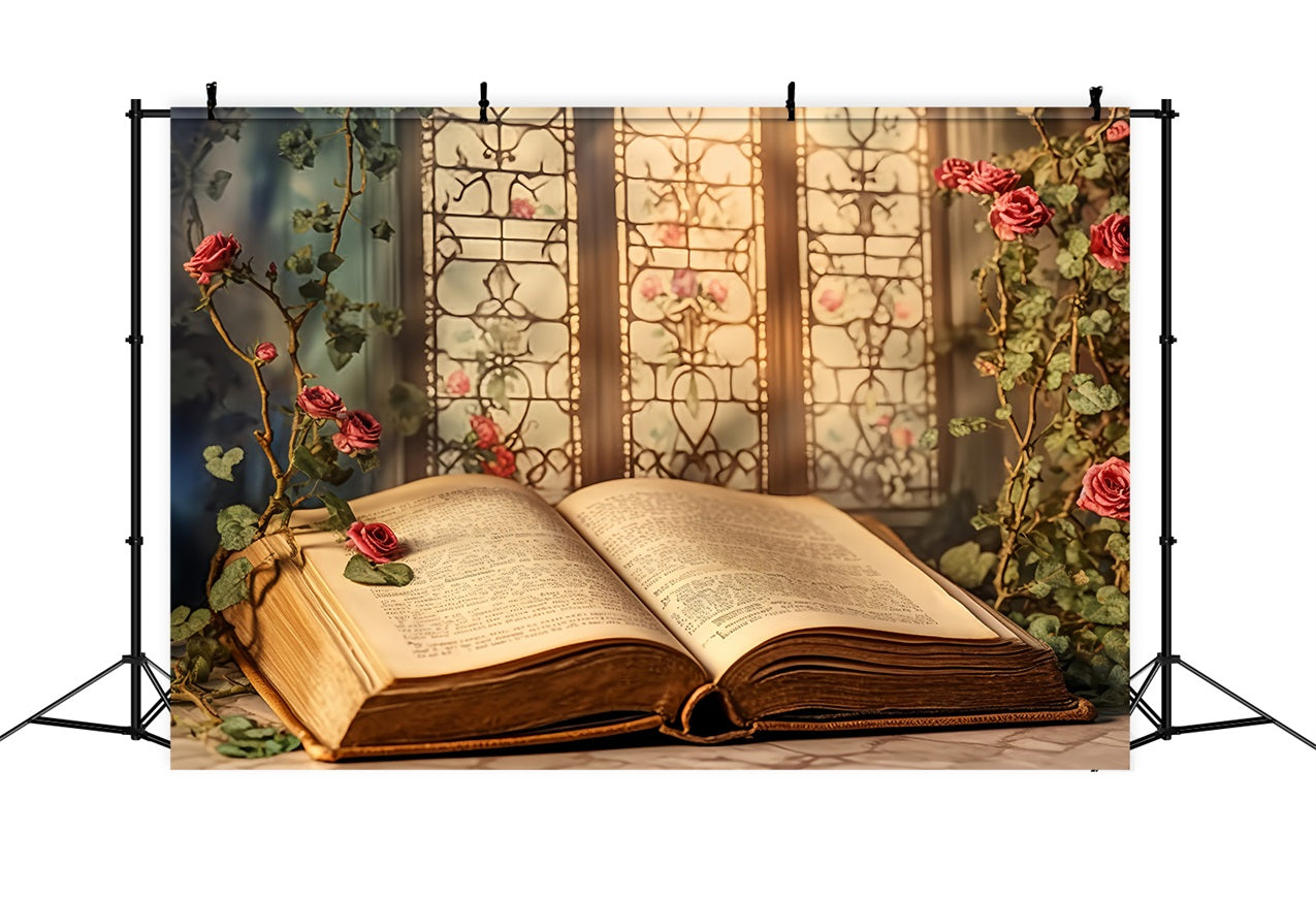 Fondali Di San Valentino Sfondo Di Finestre Di Rose Di Libri Classici BRP12-201