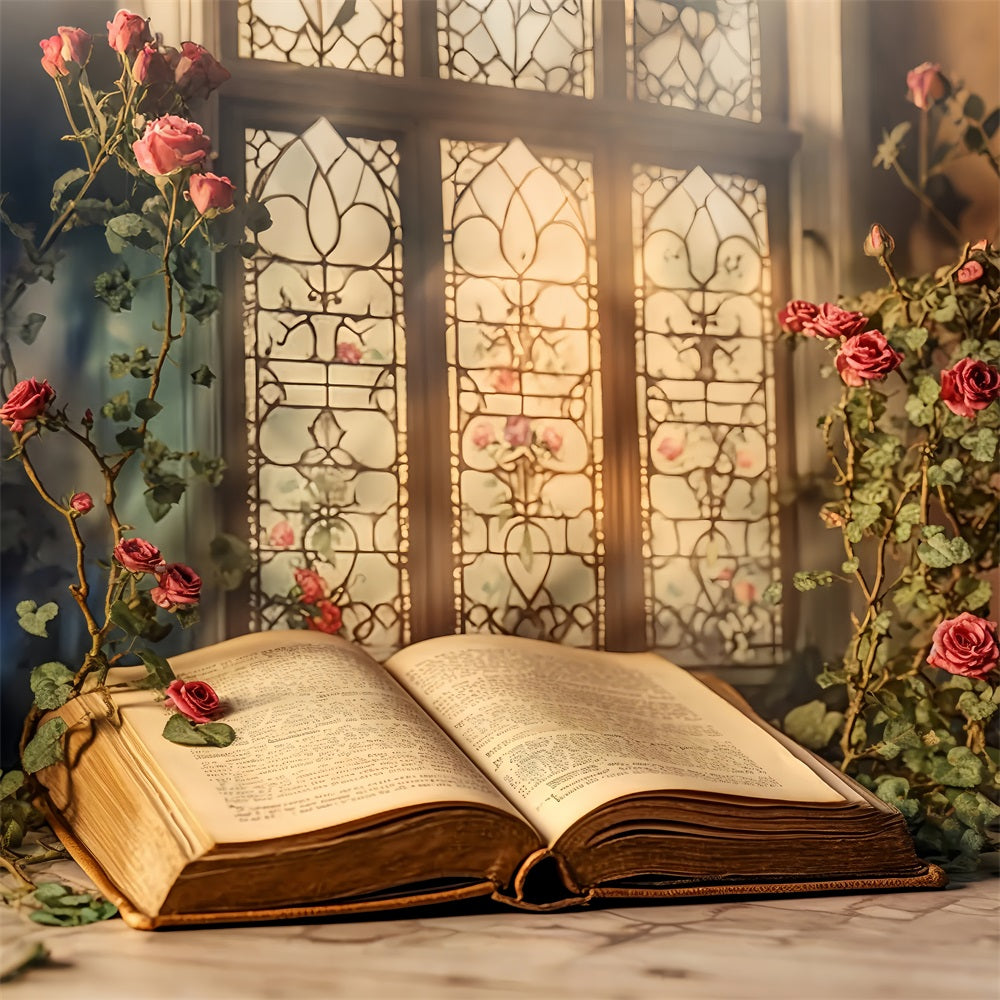 Fondali Di San Valentino Sfondo Di Finestre Di Rose Di Libri Classici BRP12-201