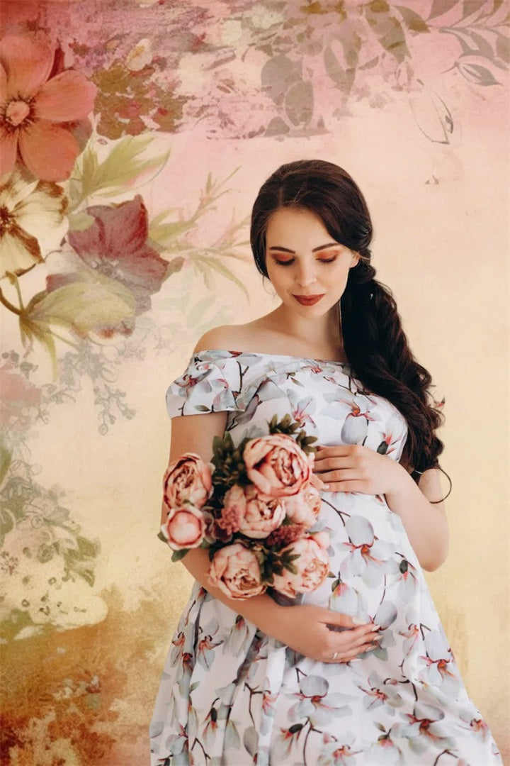 Sfondo Per Servizio Fotografico Di Maternita Sfondo Da Parete Con Decorazioni Floreali Vintage BRP12-23