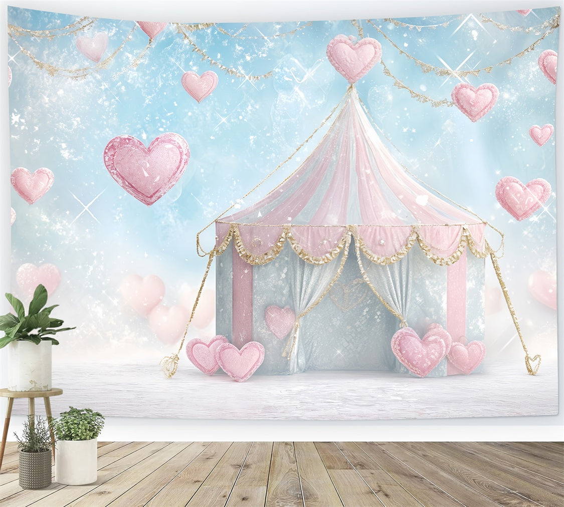 Fondali Di San Valentino Fotografia Tenda Rosa Glitter Cuore Sfondo BRP12-244