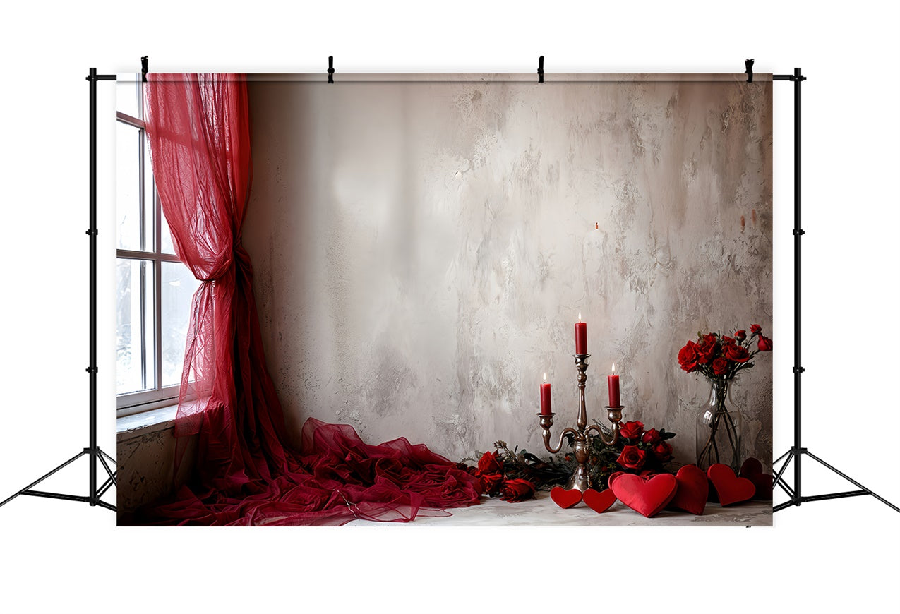 Fondali Di San Valentino Tende Rosse Rose Sfondo A Lume Di Candela BRP12-253