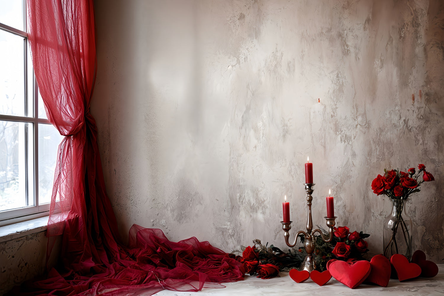 Fondali Di San Valentino Tende Rosse Rose Sfondo A Lume Di Candela BRP12-253