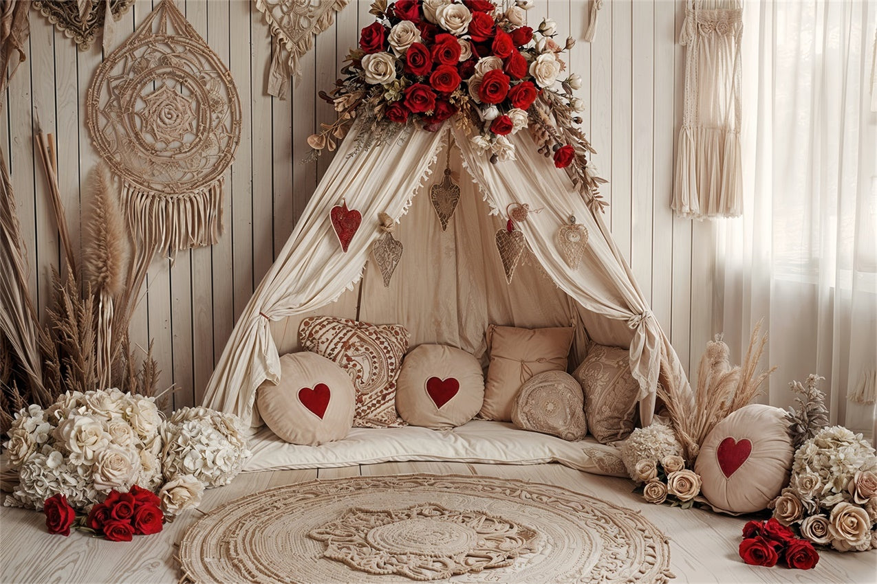 Fondali Per Foto Di San Valentino Sfondo Per Tenda Con Rose A Cuore Boho BRP12-255