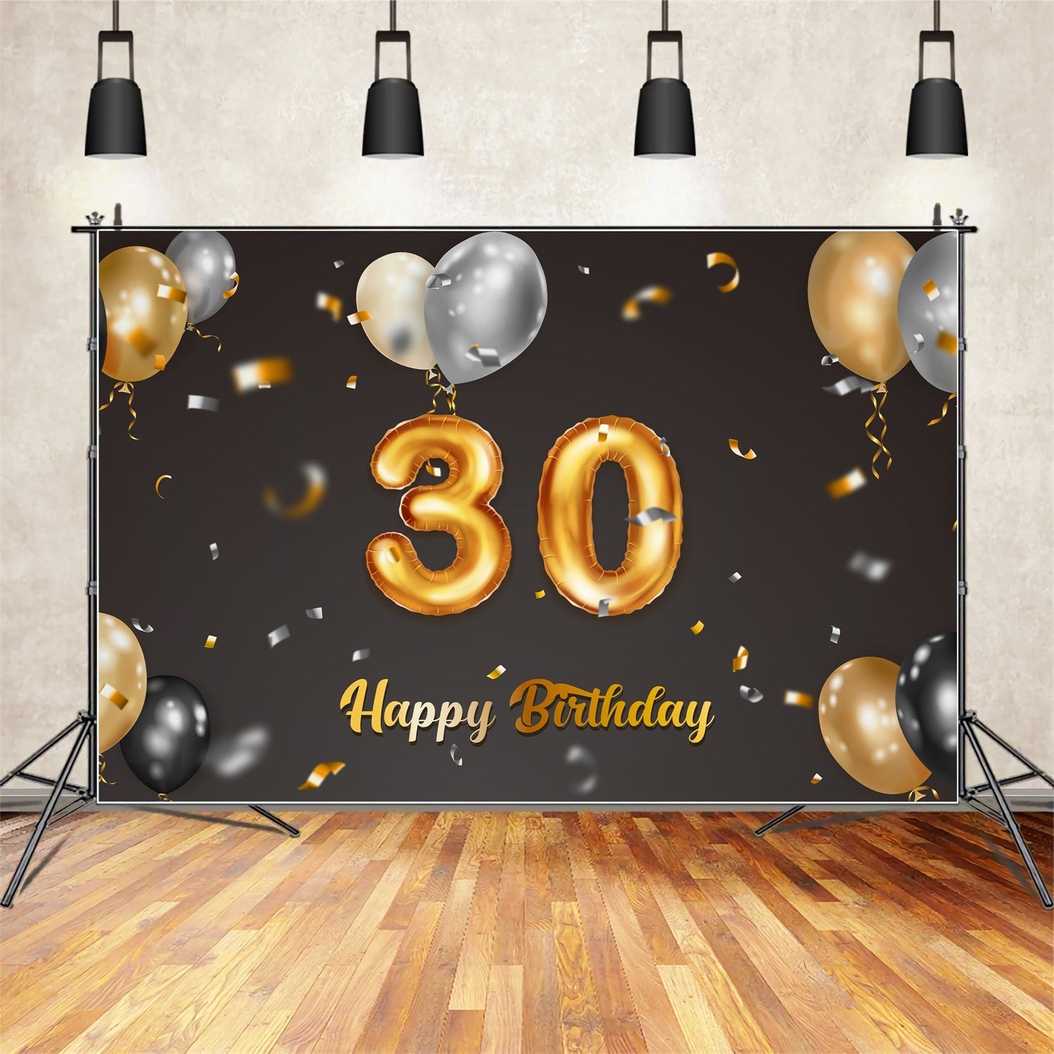 Sfondo Fotografico Per Il 30 Compleanno Sfondo Classico Con Palloncini In Oro Nero BRP12-268
