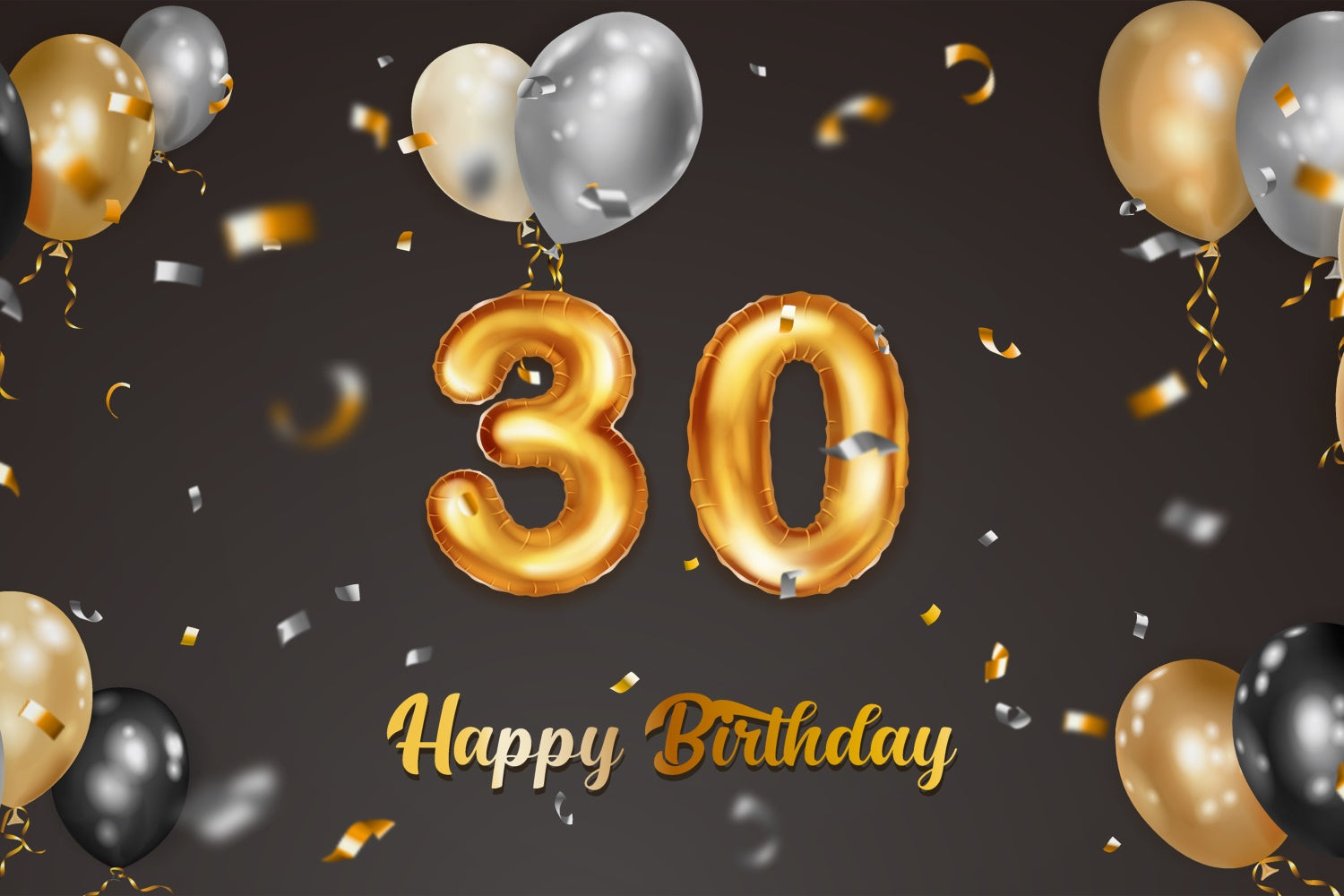 Sfondo Fotografico Per Il 30 Compleanno Sfondo Classico Con Palloncini In Oro Nero BRP12-268